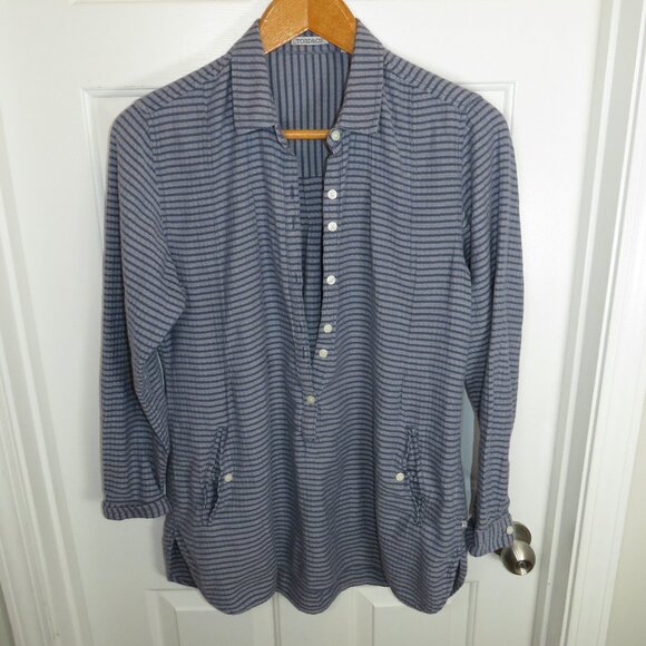 Toad&Co Shirt Womens LG Mixologist Tunic Button Top Collared Long Sleeve Striped - Picture 1 of 4